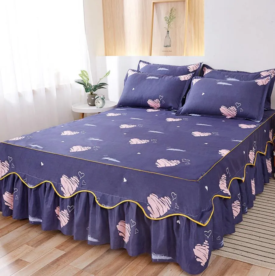 Drap-housse floral couvre-lit gracieux chambre couvre-lit jupe décoration draps de matelas antidérapants avec taie d'oreiller F0390 210420