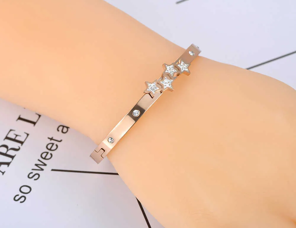 Zoomango Sprankelende roestvrijstalen Star Charm Armbanden Armbanden voor Dames Trendy Rose Goud Rhinestone Bohemen Sieraden ZB20111 Q0717