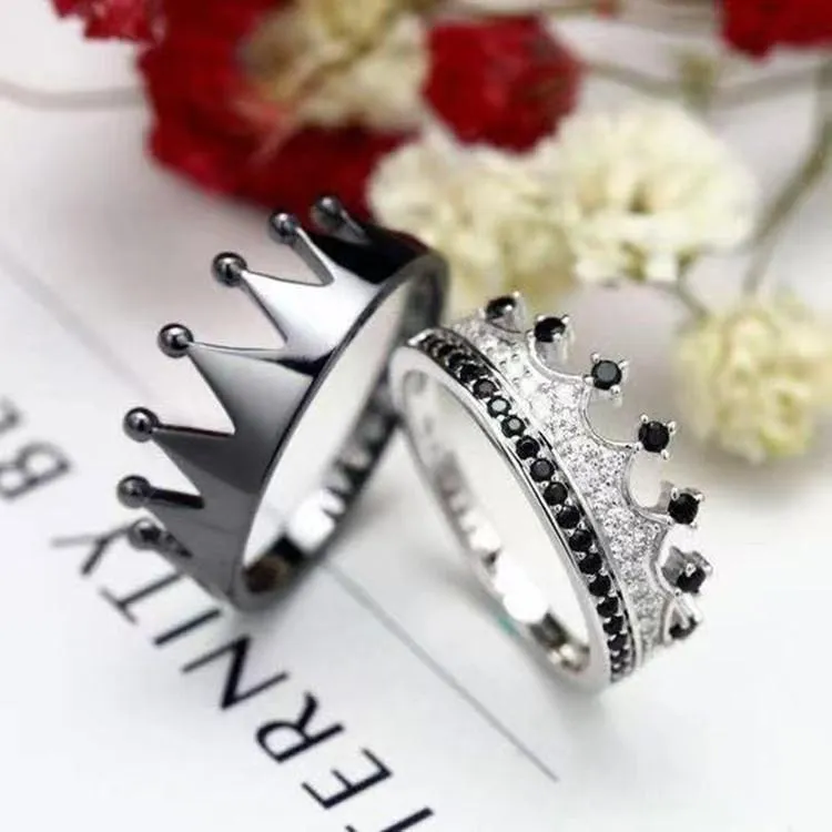 Anéis de casamento Crown Casal Men Fashion Fashion Black Silver Color TwonGing Ring Jewelry Set Gifts Gifts339T