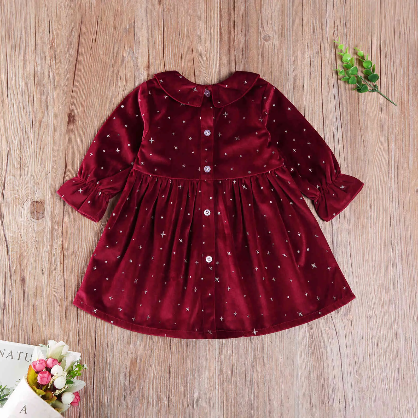 0-24M Noël Bébé Filles Robe Rouge Velours À Manches Longues Paillettes Tutu Robes De Fête Pour Fille Vêtements D'hiver Costumes 210515