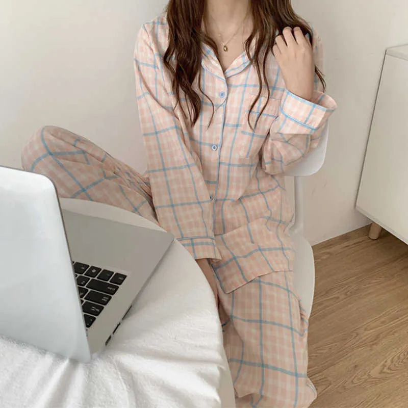 Kore Mor Izgara Kızlar Pijama Set Sevimli Kış Uzun Kollu Eğlence Pijama Kadınlar Için Gevşek Gecelik Homewear Takım 210809