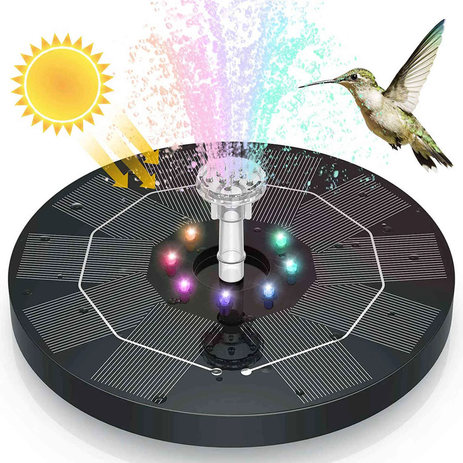 Bomba de fuente solar flotante 6 Estilos de agua de la fuente Panel solar Luces de LED con bañera de pájaros Decoración del césped del jardín Q085874794