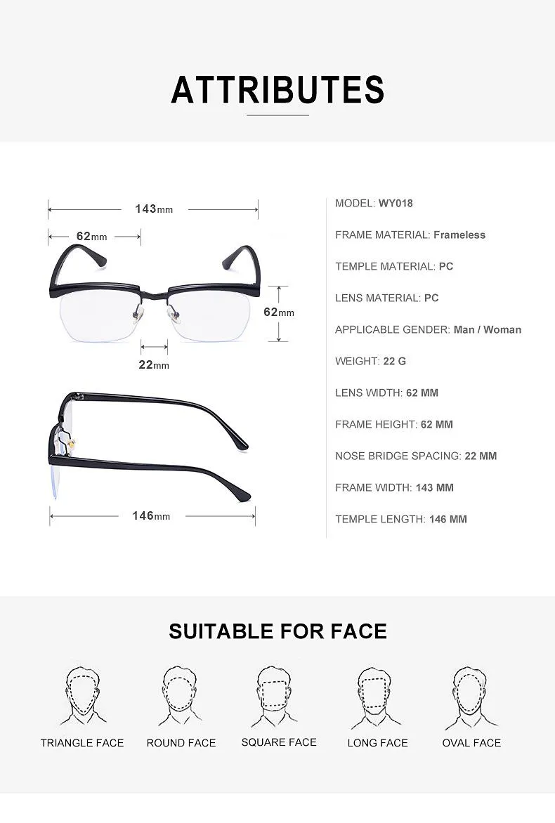 Solglasögon 2021 Fashion Anti Blue Ray Half Luxury Eyeglasses Cool Hardy Legend Style Men's Elegant Plain Glasses 8755236U
