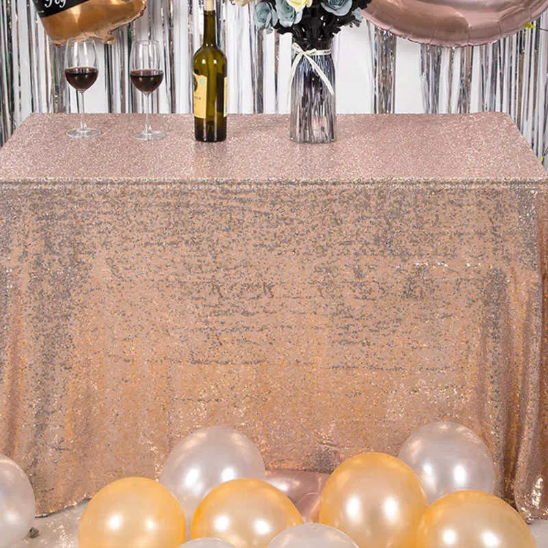 180x120cm Gold Silver Sequin Polyester Nappe Glitter Table Tissu Couverture pour la décoration de mariage Banquet Home Fournitures 210626