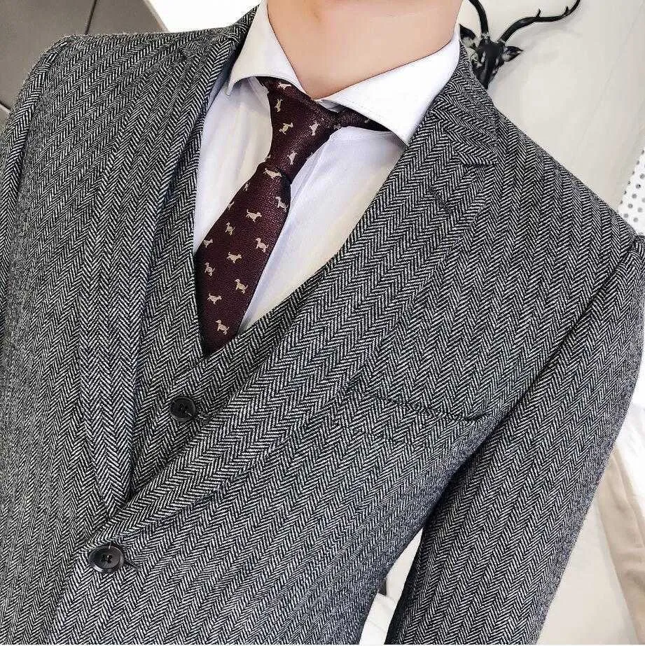 Alta Qualidade 50% Wool Forwal Wear Suit Fatos Homens para Casacos de Vestido de Casamento + Terno Calças + Vest Homens Slim Ternos Casuais Blazers X0909