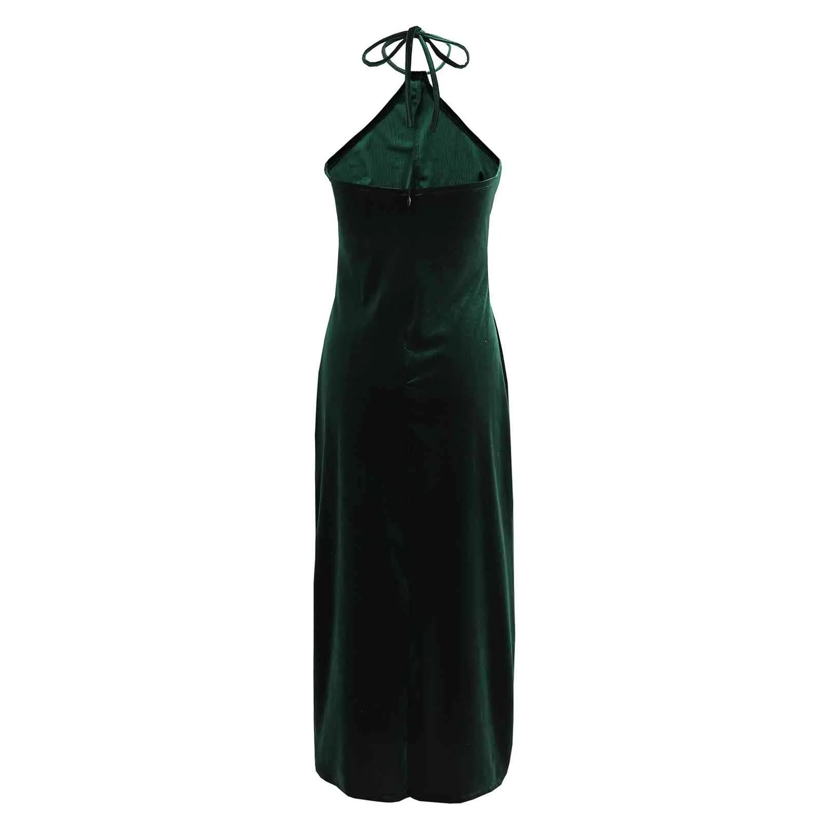 Femmes élégantes vert velours licou robe mode dames mince fente côté robes Sexy femme Chic dos nu Vestidos 210430
