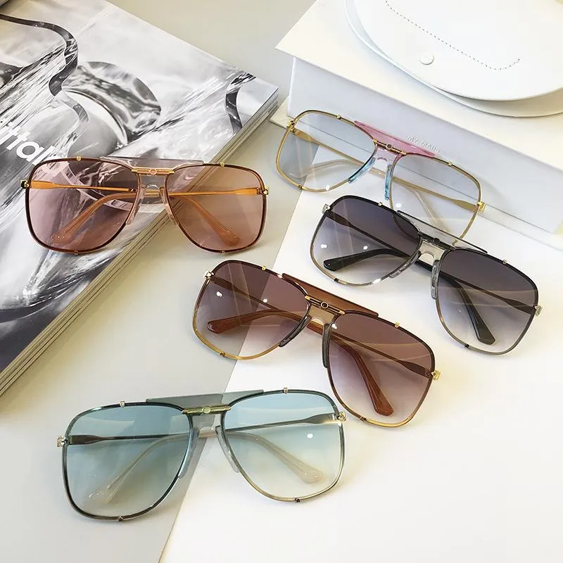 Marca de moda gradiente piloto óculos de sol para homens vintage liga única garra oval óculos de sol feminino oversized condução shades294h