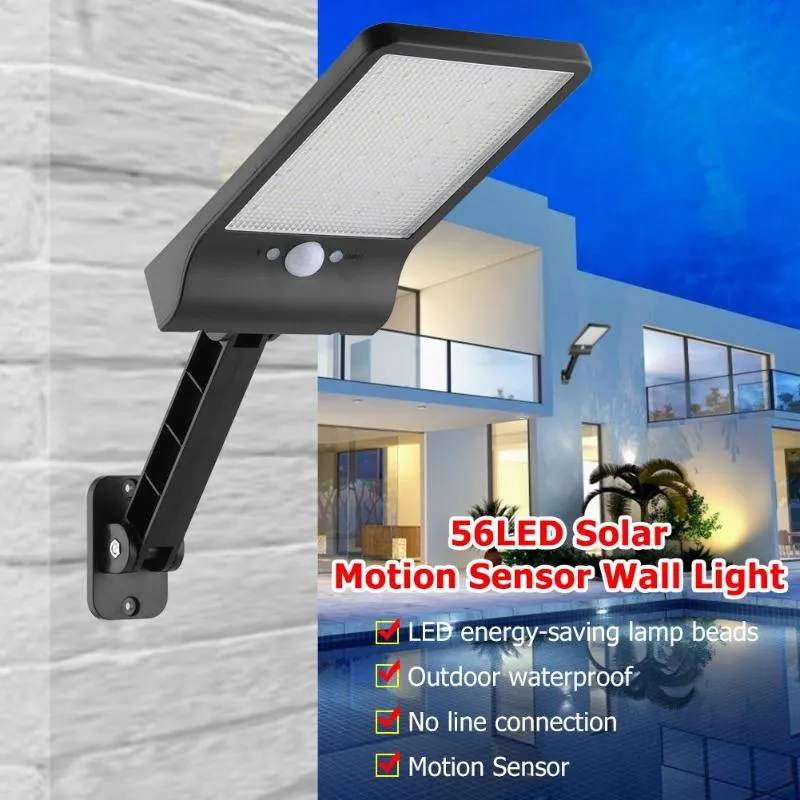 56LED Solar Motion Sensor Wandlamp Outdoor Straatlantaarn met Afstandsbediening Waterdichte Tuin Straatlantaarns Instelbare helderheid