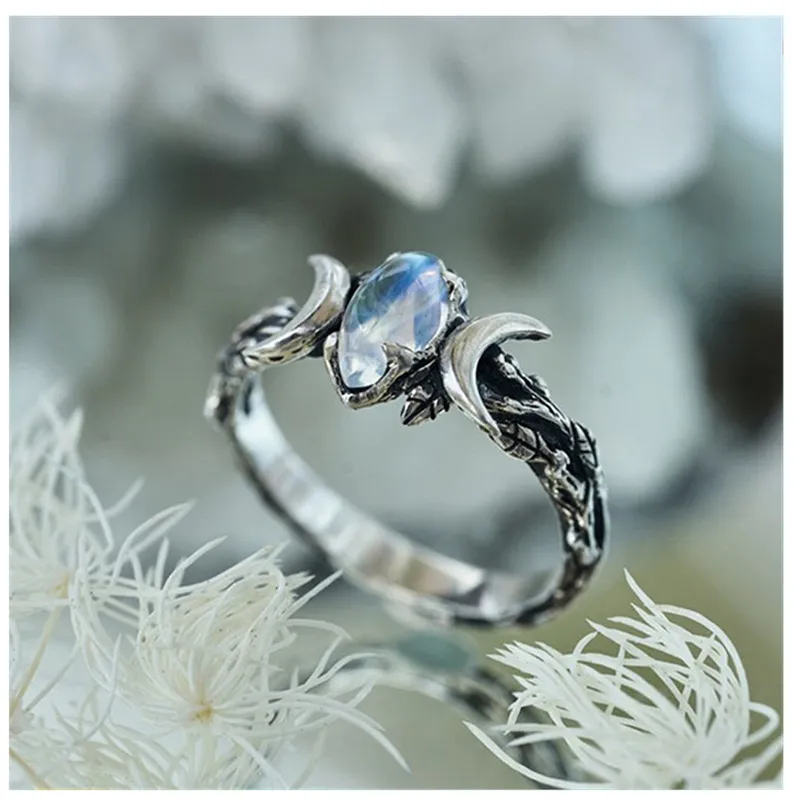 Woman Bohemian Rings Natural Moonstone Gemstone Moon Ring Engagement Party Wedding Jewelry Anniversary Christmas Gift