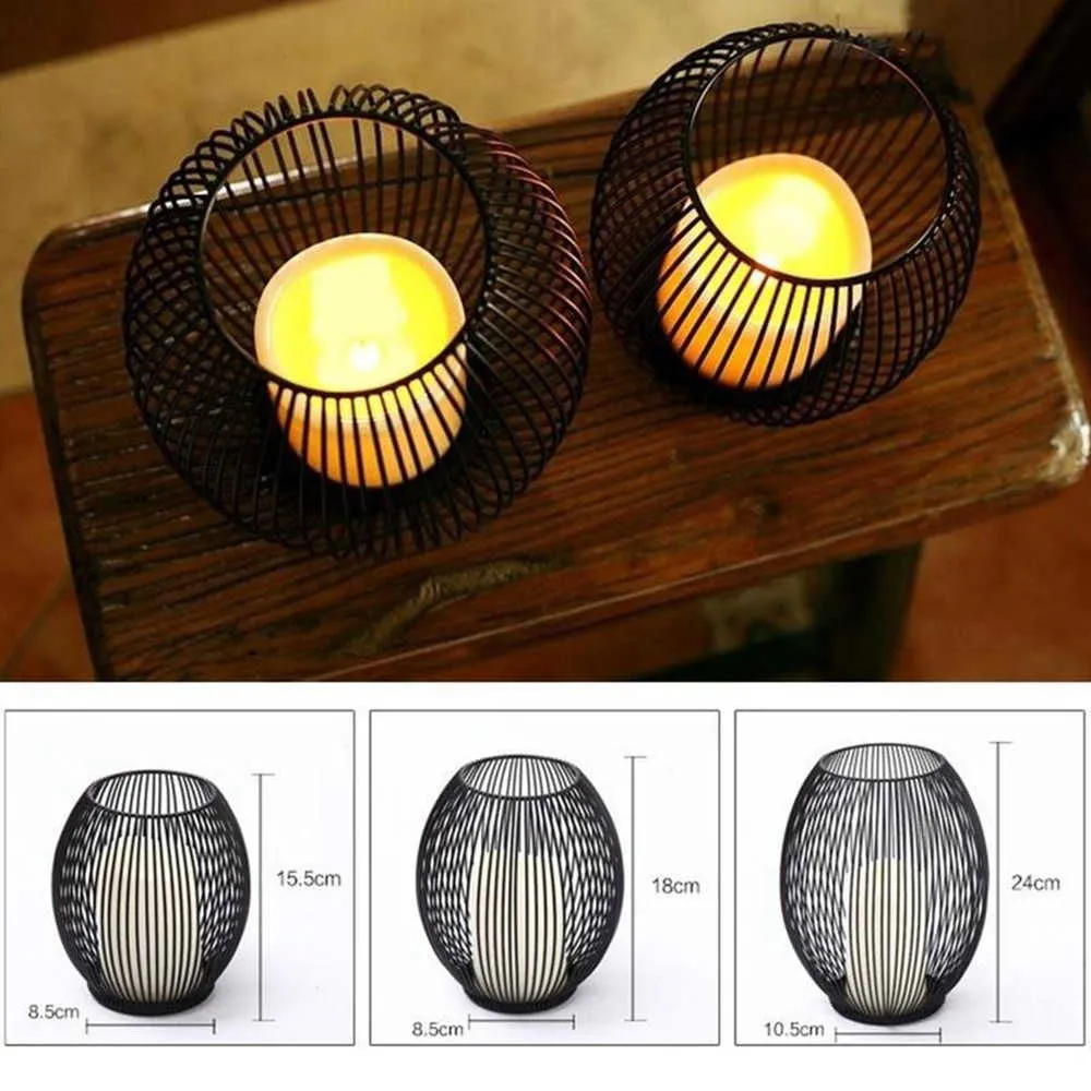 Iron Candle Holder Hollow Vintage Lanterns Table Living Room Candlestick Wedding Candle Jar Warm Home Decor Lighting 210722