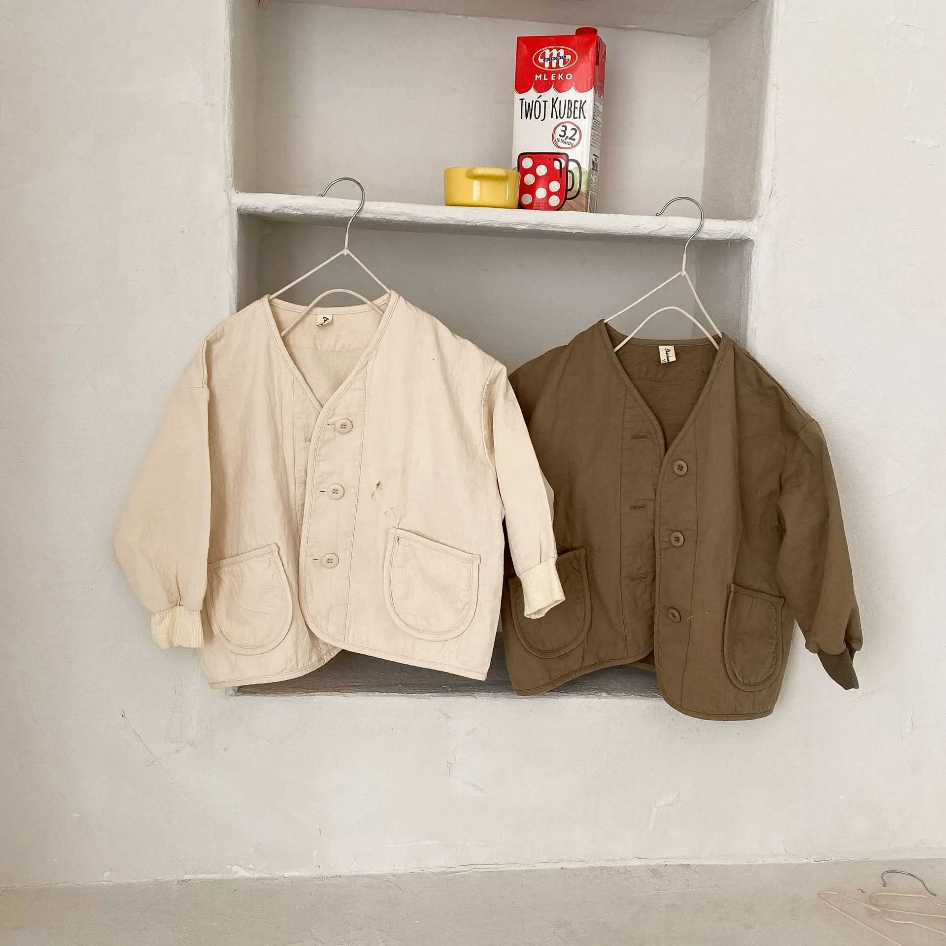 Koreansk stil casual solid färg långärmad cardigan pojkar och tjejer lösa jackor barnkläder 210708