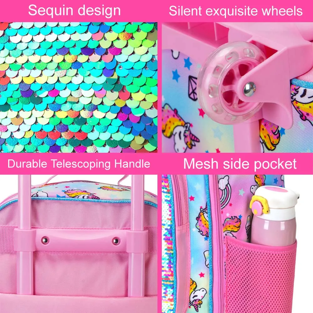 Kids Suitcase Rolling Luggage with Wheels for Girls - Unicorn