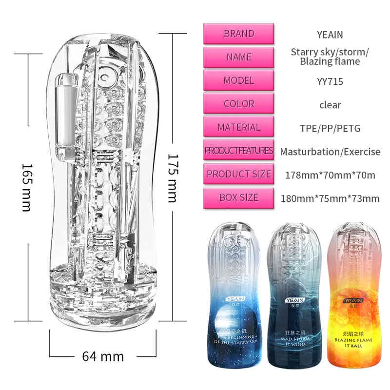 Manlig onanator cup mjuk fitta sex leksaker transparent vagina vuxna uthållighet träningsprodukter vakuumficka för män mun257l