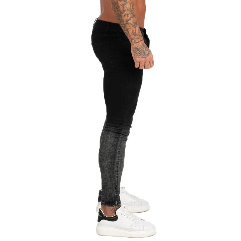 Gingtto calças slim fit jeans super magro para homens desgaste de rua hio hop tornozelo apertado corte de perto ao corpo grande tamanho stretc
