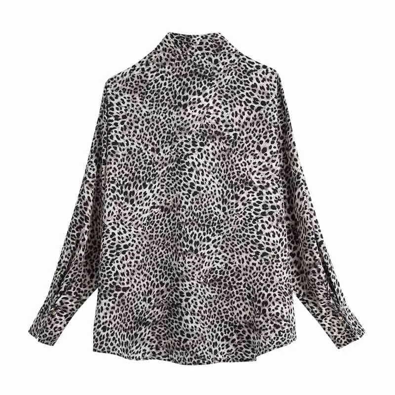 Lente Dames Leopard Print Patch Pocket Losse Blouse Vrouwelijke Lange Mouw Shirt Office Lady Tops Blusas S8390 210430