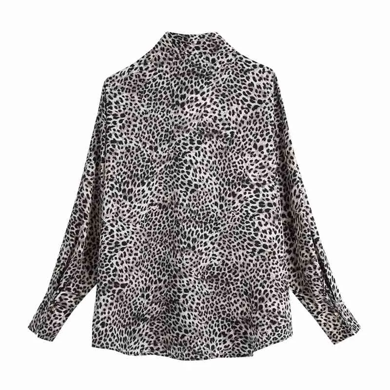 Printemps femmes imprimé léopard poche plaquée Blouse ample femme à manches longues chemise bureau montre de sport Blusas S8390 210430