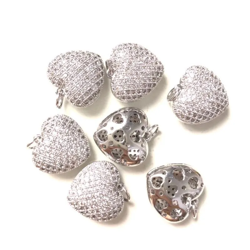 Charms 5st 3D Heart Pendant Charm för kvinnliga smycken som tillverkar kubik zirkoniumbanestillbehör armband halsband Bangle237b