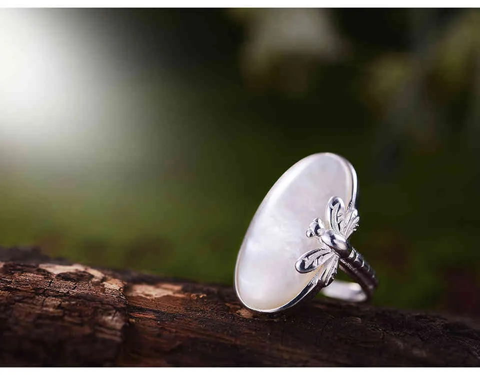 Vintage Dragonfly Real Silver 925 Ring Natural Shell Creative Handmade дизайнер изысканные украшения