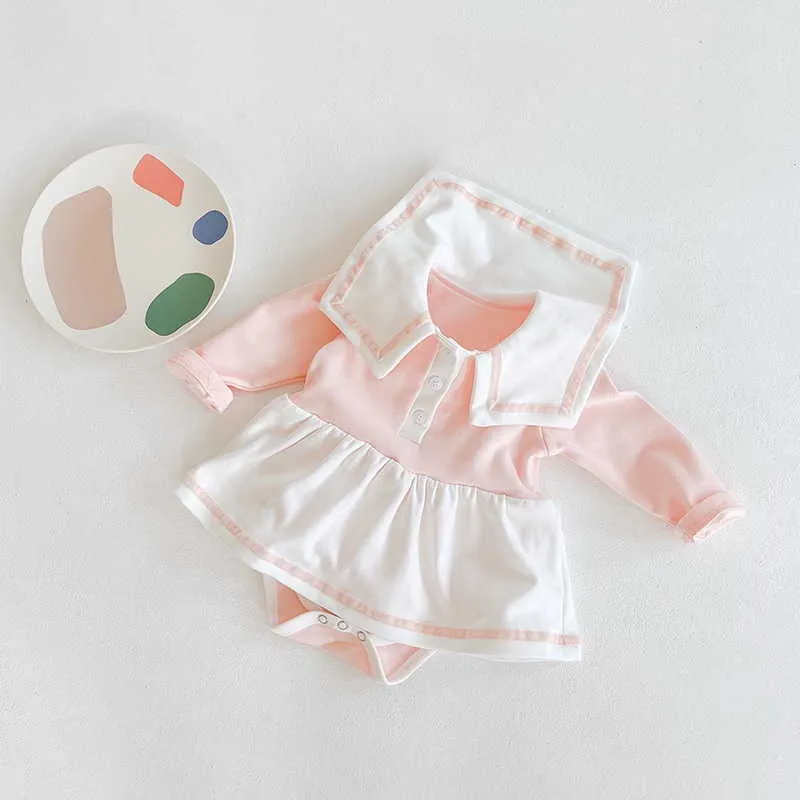 Spring Girl Bodysuit Patchwork Sailor Collar Brother Sister Matching Jumpsuit Children born Cute Style Clothes E2355 210610