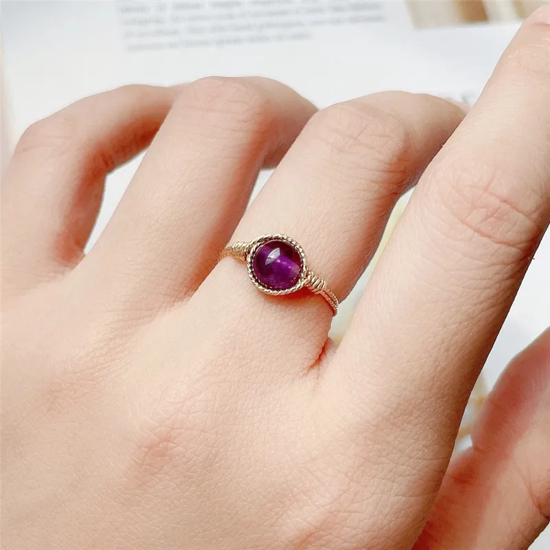 Bague en or 14 carats avec pierre de naissance remplie d'améthyste naturelle, bijoux faits à la main pour Femme, minimalisme Boho