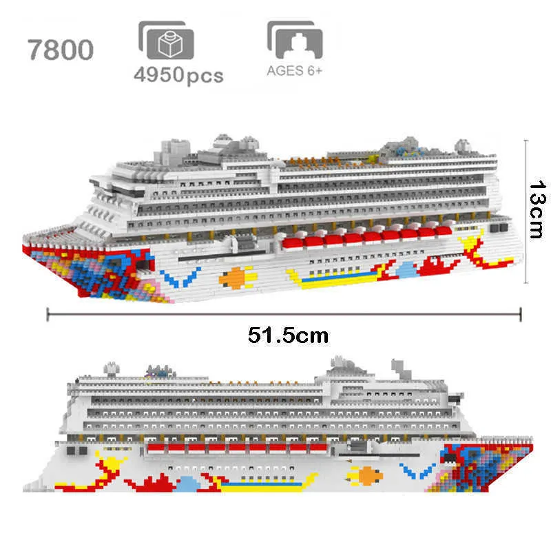 4950 Stück 7800 Luxus-Kreuzfahrtschiff, großes weißes Boot, DIY-Diamant-Mini-Gebäude, Mikroblöcke, Ziegel, zusammengebautes Spielzeug, Kinder-Geschenk, H0917222e