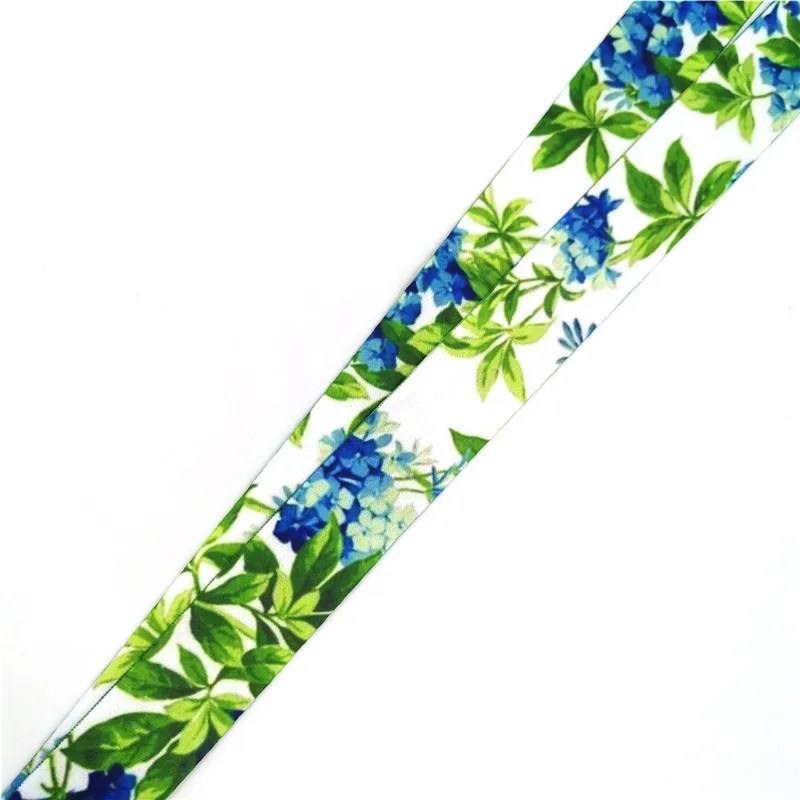 Blue Green Flowers Lanyard Credit ID Holder Bag Student Women Travel Card Cover Badge Car Keychain Gifts Accessories