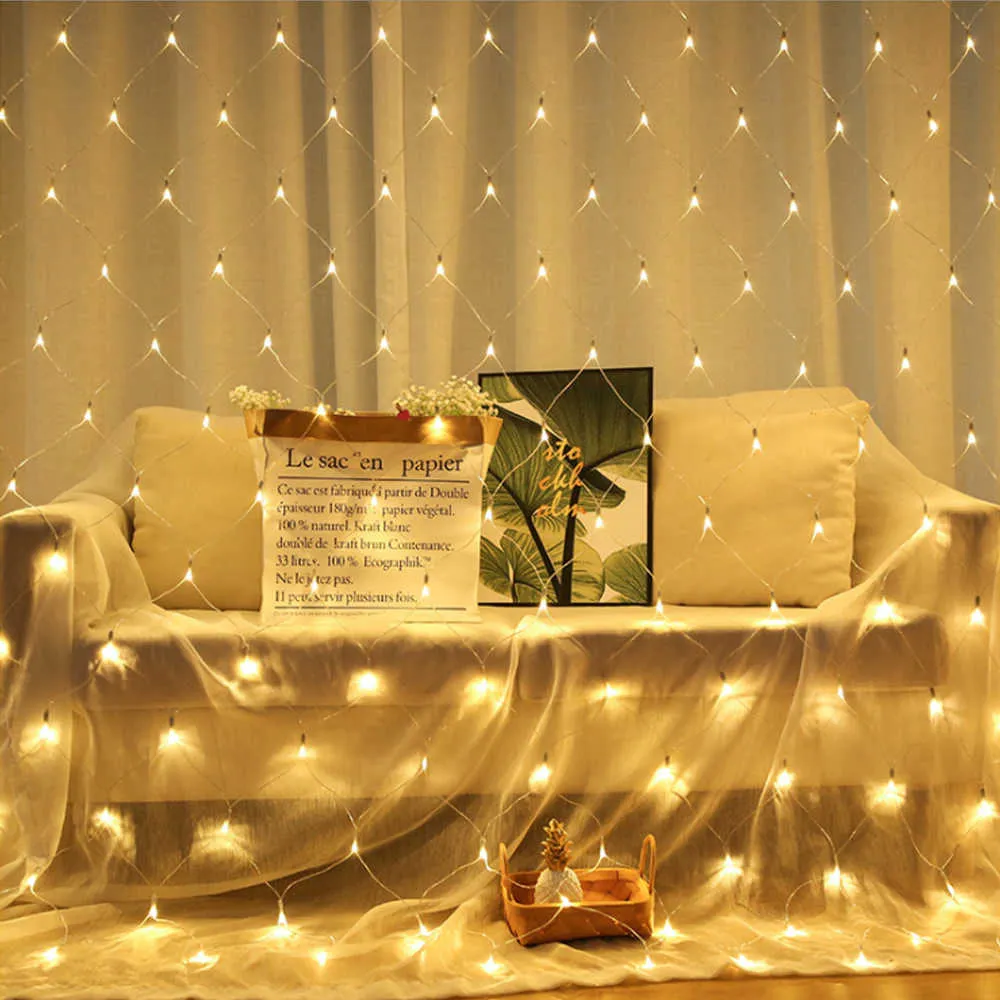 2x2M 3x2M 6x4M LED Net Mesh Fairy String Light Garland Window Curtain Christmas Fairy Light Wedding Party Holiday Decoration 211015