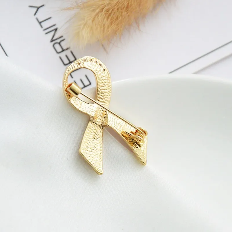 Pink Rhinestone Bowtie Brosches Ribbon Breast Cancer Awareness Lapel Pin Brooch Emalj Pinlapel knappar Märken smycken2577360