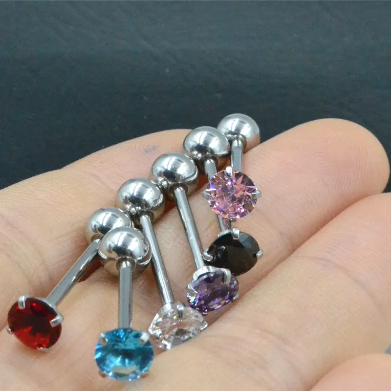 50st Tongue / Nippel Shield Ring Barbells Straight Bar 14g Shine Cz Gems Body Piercing Smycken 16 * 16 * 6 / 6mm