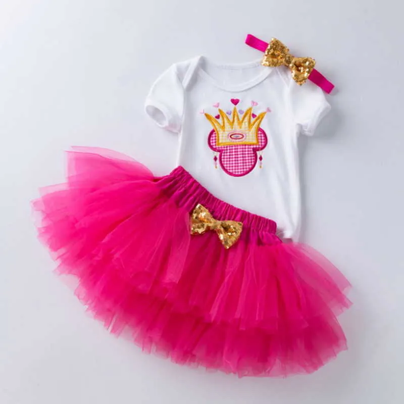 Estate San Valentino Neonate Set da 2 pezzi Cartoon T-shirt con corona di unicorno + Tutu Gonna Abiti Tuta bambini E011 210610