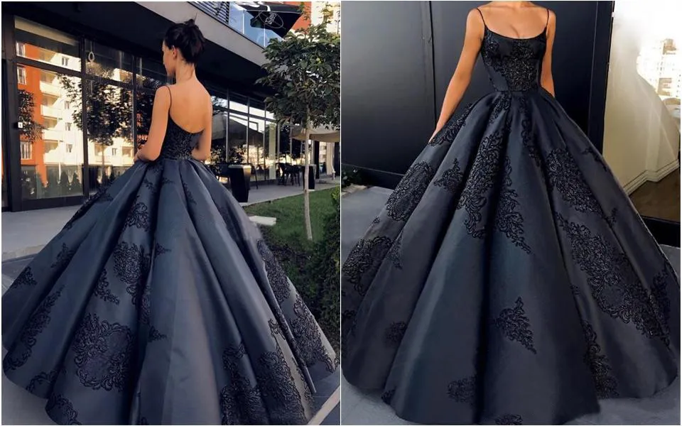 2021 nero senza spalline abito da ballo in raso abiti da sera senza maniche applicazioni di pizzo backless prom abiti quinceanera plus size 270h