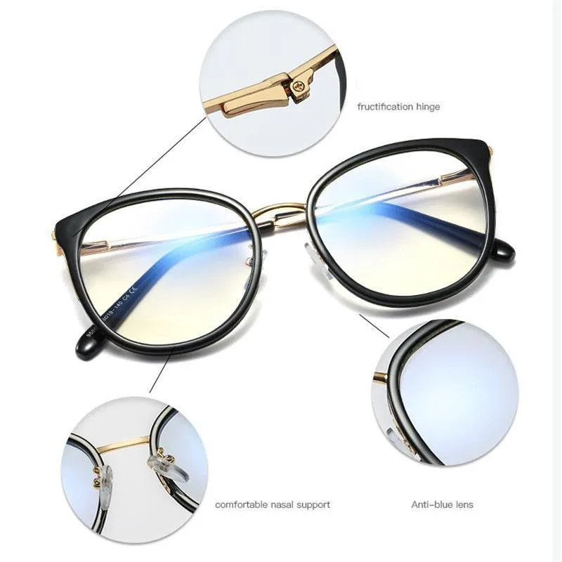 نظارة شمسية نظارات العين إطارات للنساء الرجعية قصر النظر القريبة من ضوء الأزرق مضاد للضوء واضحة العدسة السوداء جولة شفافة 233p