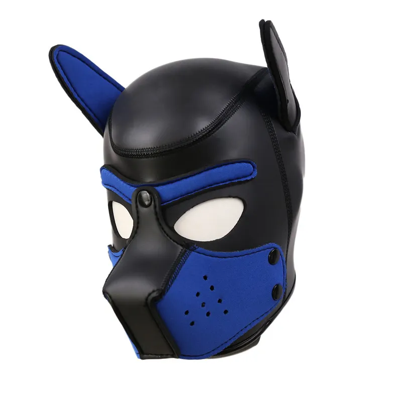 Maski imprezowe Pup Puppy Play Pies Hood Wyściełany lateks gumowy cosplay cosplay pełna głowa halloweenowa dla par 2107223736445