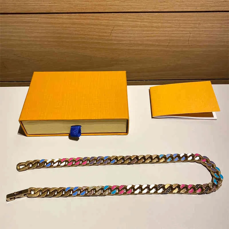 Chain Mens Women Love Necklaces Fashion Bracelets Necklace Titanium Steel Engraved Flower Colored Enamel Diamond 18k Plated Gold M1961
