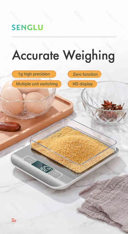 Balance de cuisine numérique, écran LCD 1 g/0,1 oz Balance alimentaire précise en acier inoxydable pour la cuisson, la cuisson, les balances électroniques 211221