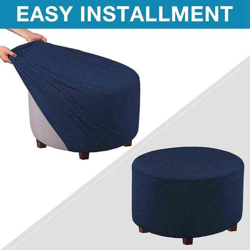 Washable Stretch Footrest Ottoman Cover Spandex Round Stool Slipcover Footstool Protector Chair for Living Bedroom 211207