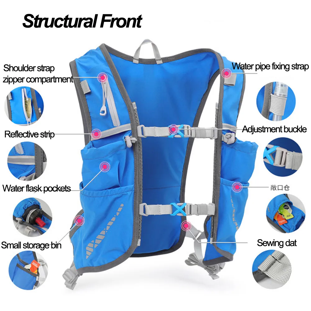 5L Lightweight Hydration Running Backpack Vest Nylon Pack Bag Cycling Marathon Portable Ultralight Hiking