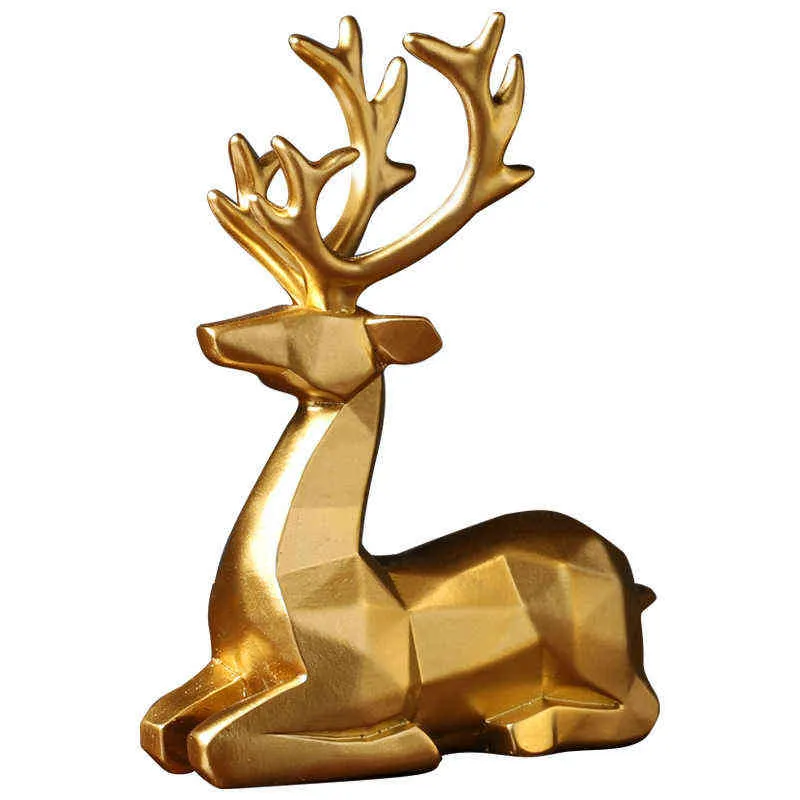 Nordic Christmas Reindeer Figurine Geometric Resin Sitting Standing Elk Deer Statue For Home Office Decoration He 211101
