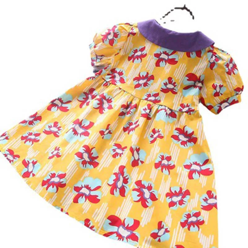 Girls Dress Summer Puff-Sleeve Doll Collar Floarl Printed Princess Toddler Kids Clothes 210611