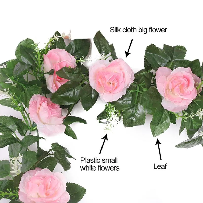 Couronnes de fleurs décoratives en soie artificielle rose fausses plantes feuilles guirlande mariage romantique décoration de la maison vigne suspendue pour Wal2385