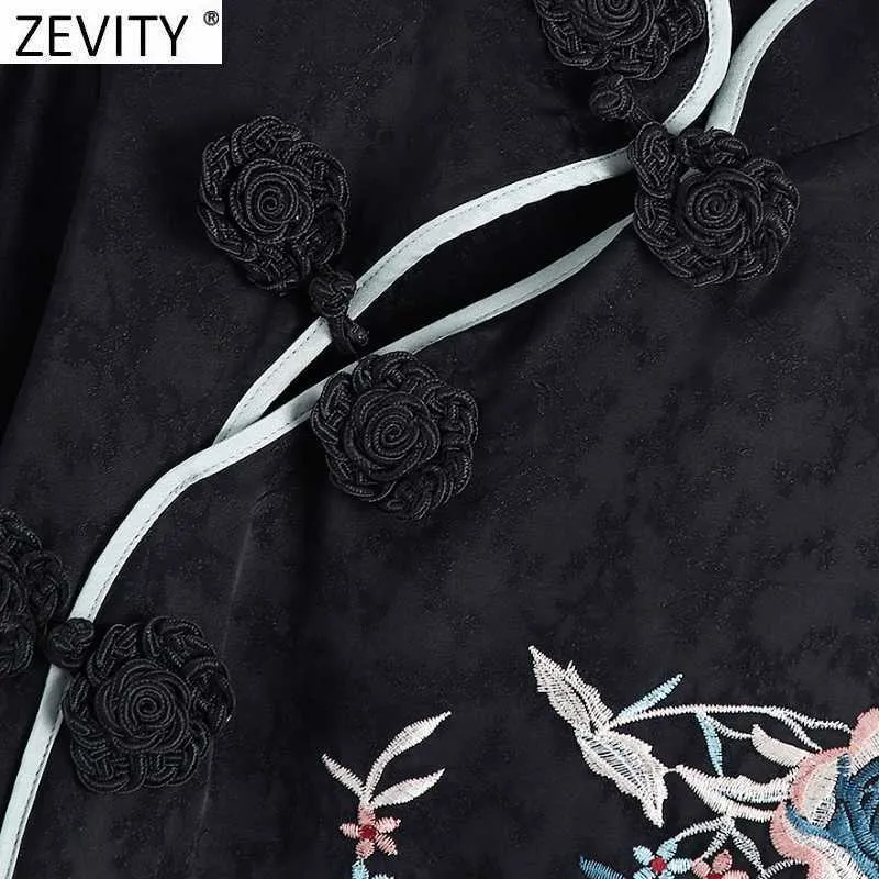 Zevity Kobiety Chiński Styl Cheongsam Kwiat Haft Jacquard Mini Sukienka Kobieta Z Długim Rękawem Klamry Dorywczo Slim Vestido DS4800 210603