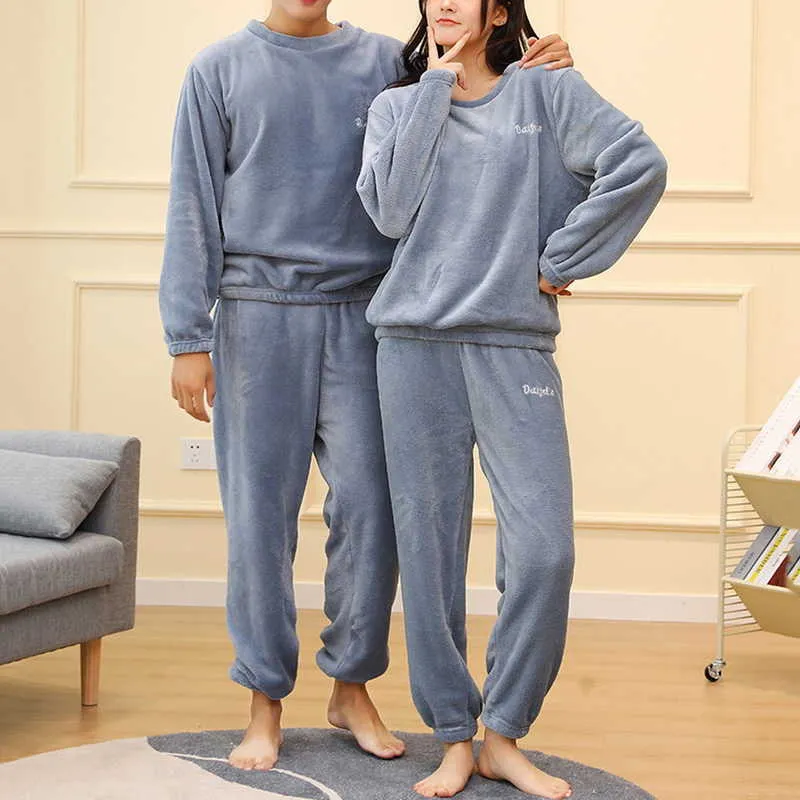 Pyjamas für Paare Set Dicke Warme Korallen Fleece Homewear Winter Lounge Herren Kleidung Weiche Lose Pyjamas Frauen Hause Kleidung Anzug 210928