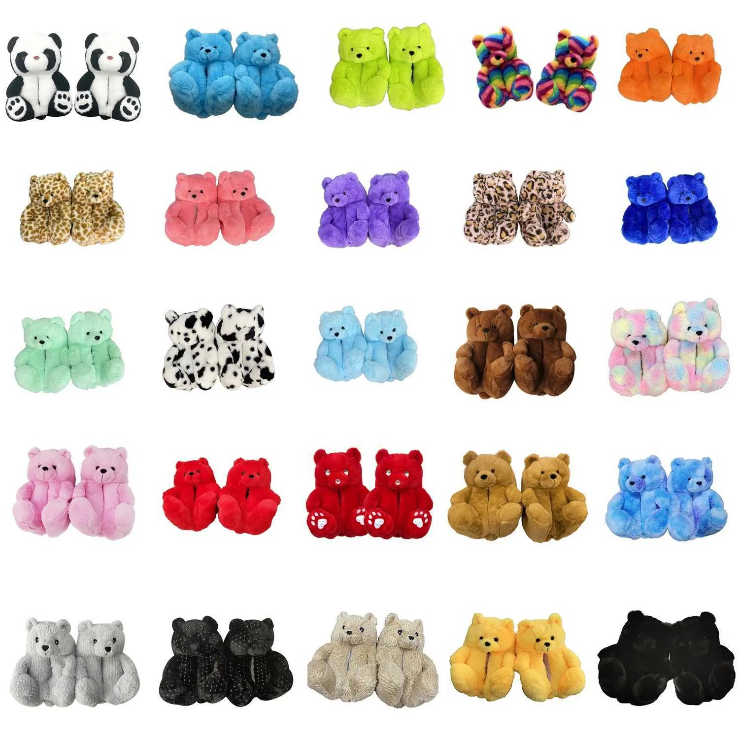 Belles pantoufles en peluche Toddler Size Teddy Bear Slipper Confortable House Woman Furry Fur Slides