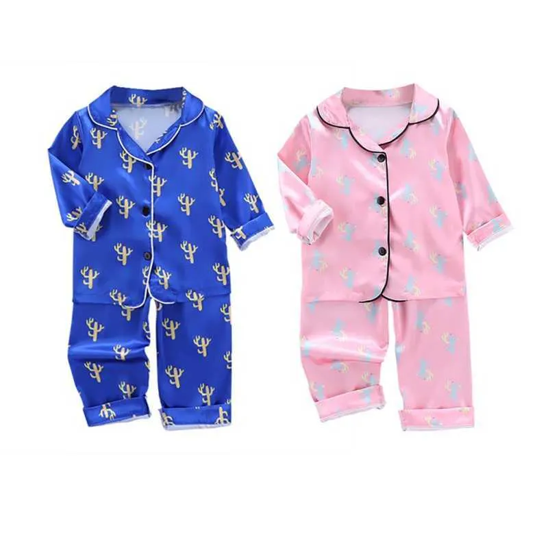 Automne bébé enfant pyjamas ensemble garçons filles à manches longues enfant chemisier haut pantalon vêtements de nuit enfants chemises de nuit enfants Pyjamas23 210908