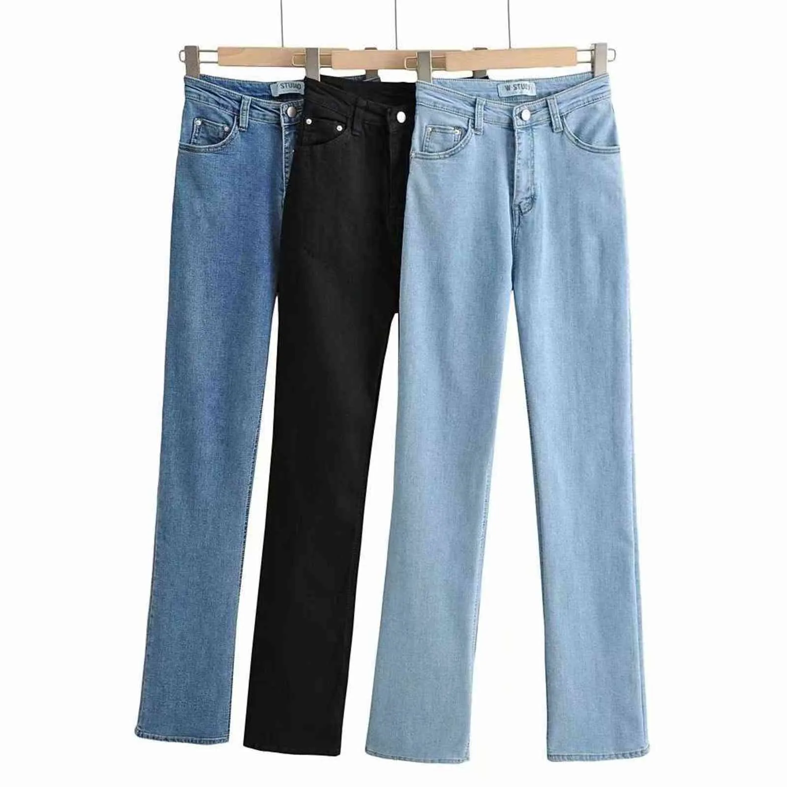 Fall jeans woman high waist pants vintage small flare black denim korean bell bottom blue trousers cute 211129