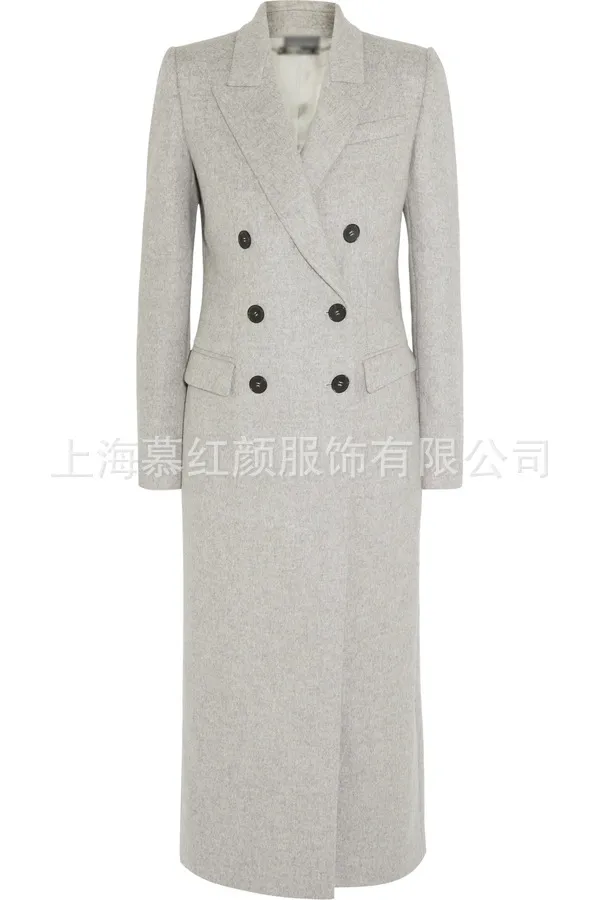 doppiopetto dentellato inverno e autunno collo rovesciato maniche lunghe giacca lunga in lana color grigio trench WO61502L 210421