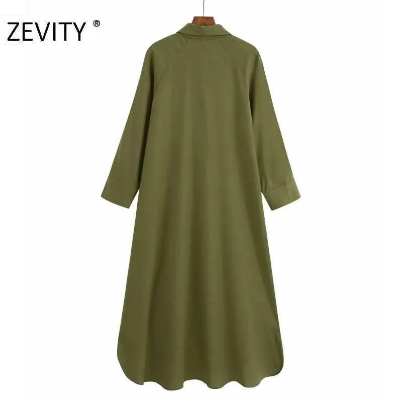 Zevity mujeres moda color sólido bolsillo parche camisa vestido oficina damas pecho negocio vestido casual vestidos rectos DS4277 210603