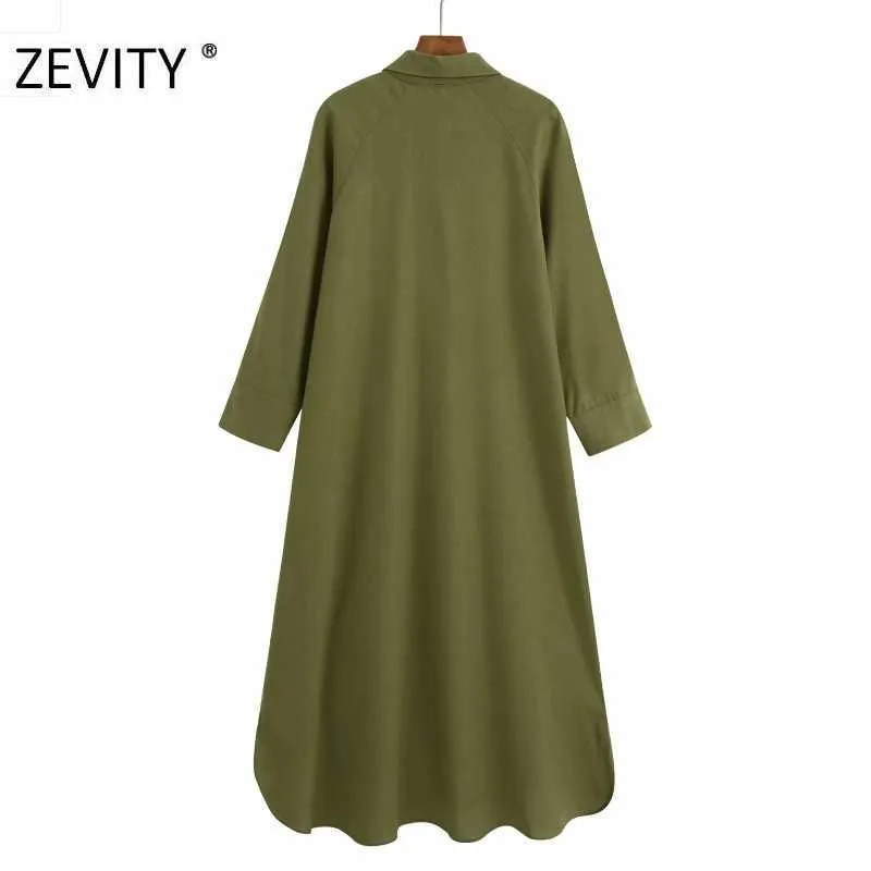 Zevity Women Fashion Solid Color Pocket Patch Koszula Sukienka Biuro Panie Bierowane Biznes Vestido Casual Proste Suknie DS4277 210603