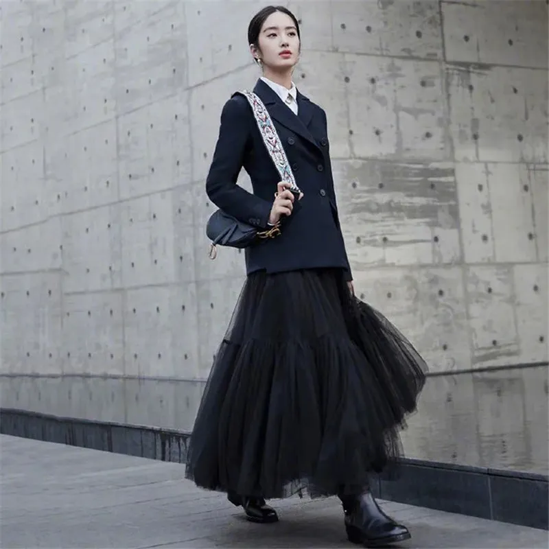 Tutu noir jupe en tulle mode coréenne été Vintage Midi jupes plissées femmes Lolita demoiselle d'honneur mariage faldas Mujer saias jupe 210421