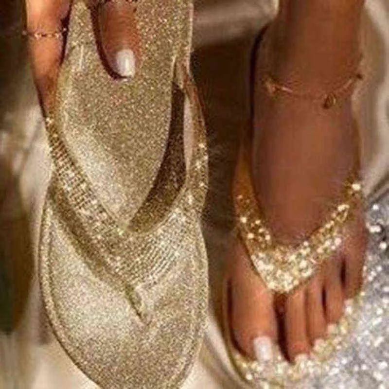 Kvinnor flip flop tofflor glider bling rhinestone damer skor avslappnad sommar platt kvinnlig kristall glitter kvinna plus storlek 2022 y220221